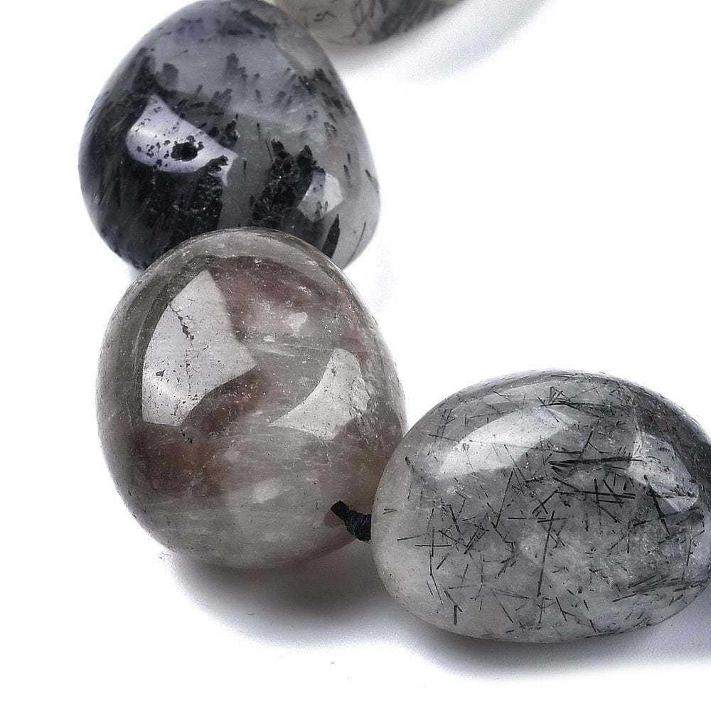 Rutilleret Kvarts – Sort, Oval (13 - 20x23 - 27mm) - Uniq Perler - 115242