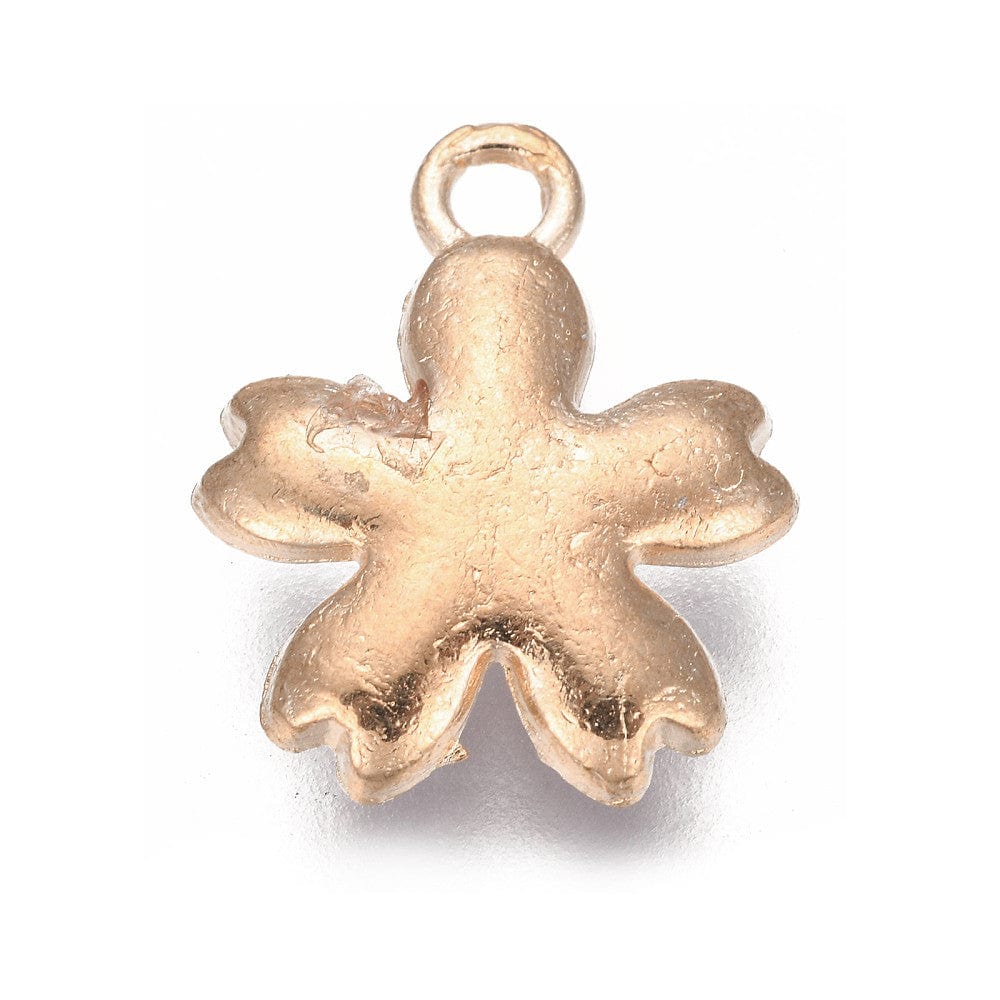 Sakura Blomster Vedhæng Med Lilla Emalje Og Rhinsten, 18K Forgyldt, (16x14x3mm, 10 Stk) - Uniq Perler - 111734