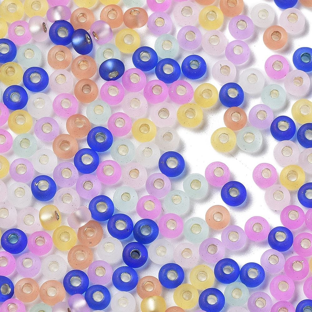 Seed Beads, Frostet/Mat, Sølv Kerne, 4,5x3mm - Uniq Perler - 111464