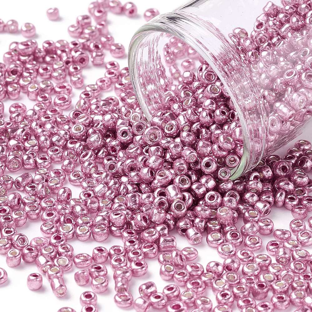 Seed Beads - Metallic Farve, Rund, rosa (2mm, 20g) - Uniq Perler -