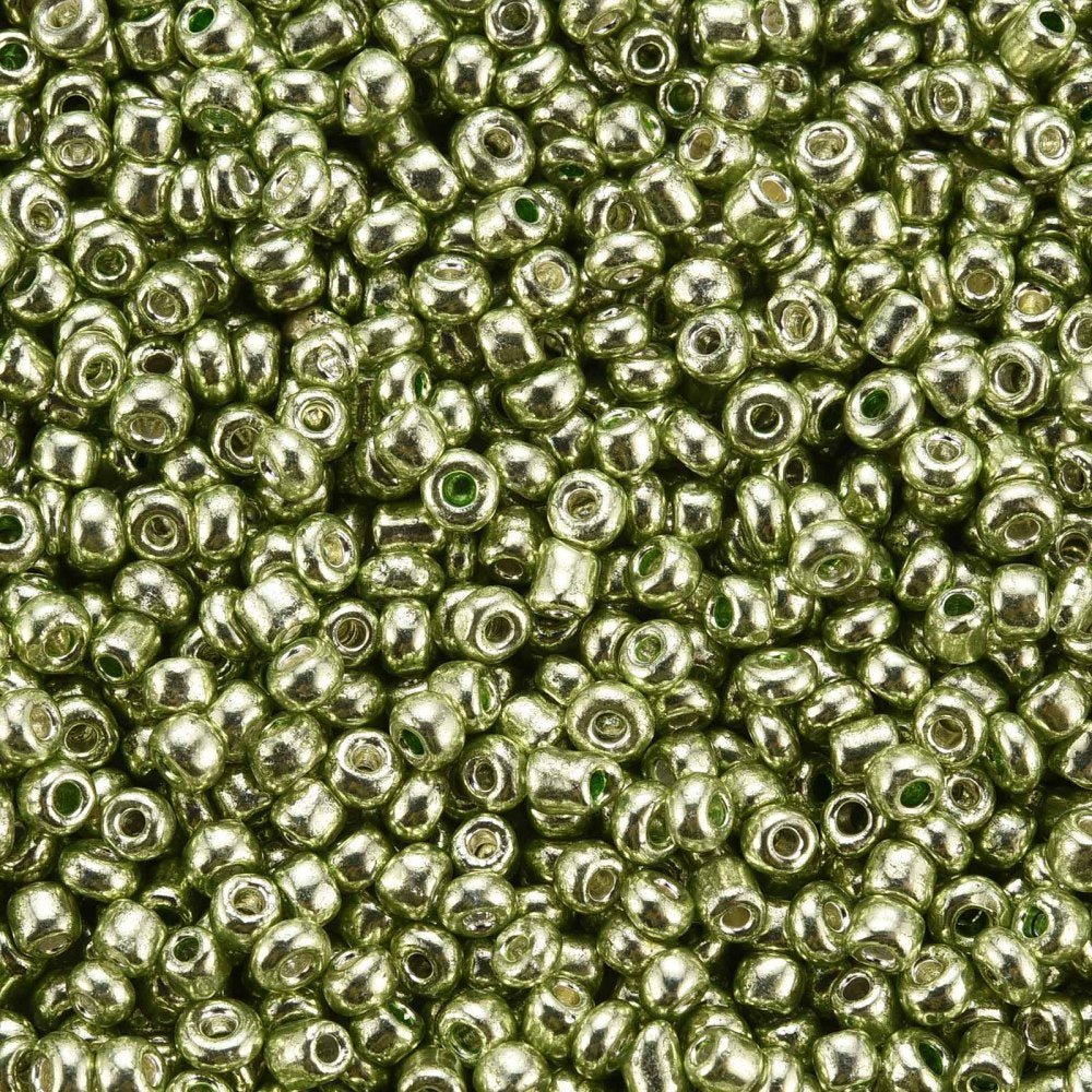 Seed Beads – Metallic Olivengrøn, Runde (2mm) 450 g - Uniq Perler - 126455