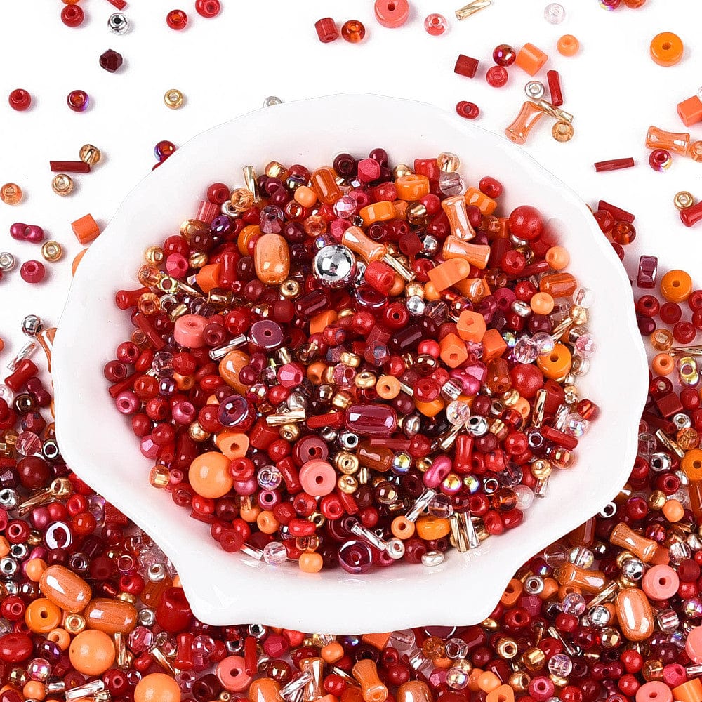 Seed Beads – Mix Røde Farver (2,5–10mm) 20g - Uniq Perler - 115224