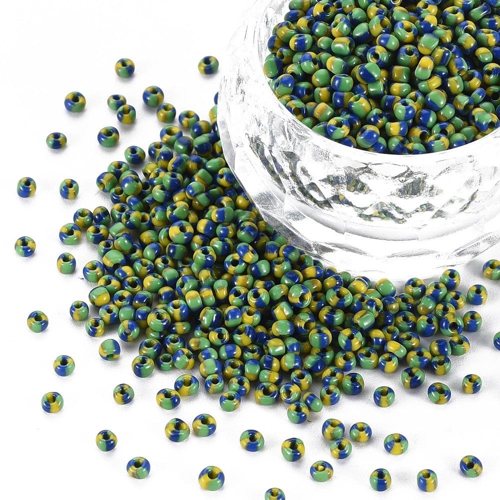 Seed Beads, Tre - Farvet Gul/Blå/Grøn, 2mm, 12/0 - Uniq Perler - 0000014582