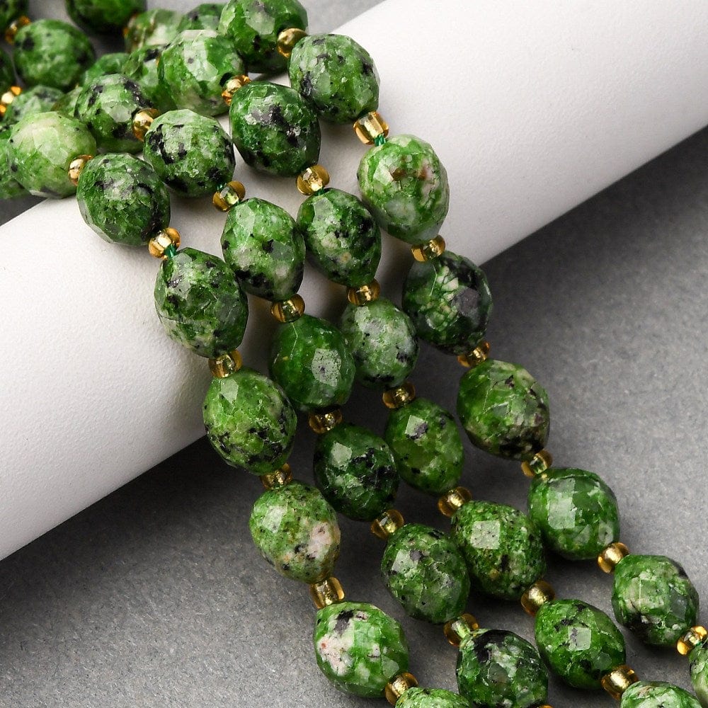 Sesame Jaspis Perler – Facetteret Risform (9,5x8mm) - Uniq Perler - 115787