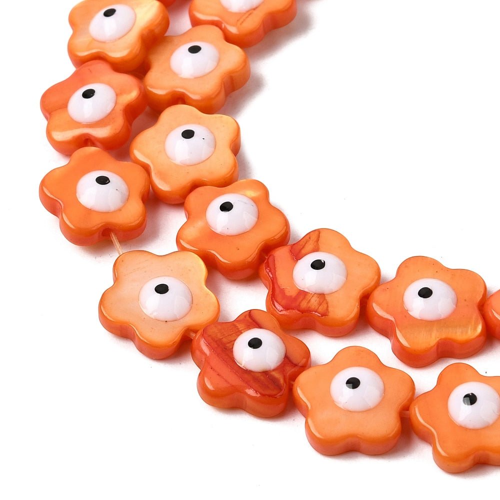 Shell Perler med Evil Eye – Blomst Design, Korall (9,5~10,5mm) 10 Stk