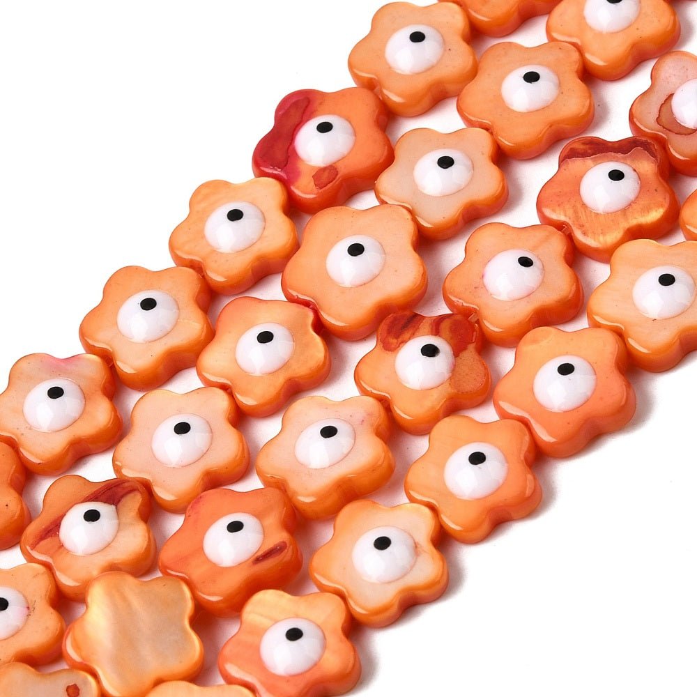 Shell Perler med Evil Eye – Blomst Design, Korall (9,5~10,5mm) 10 Stk