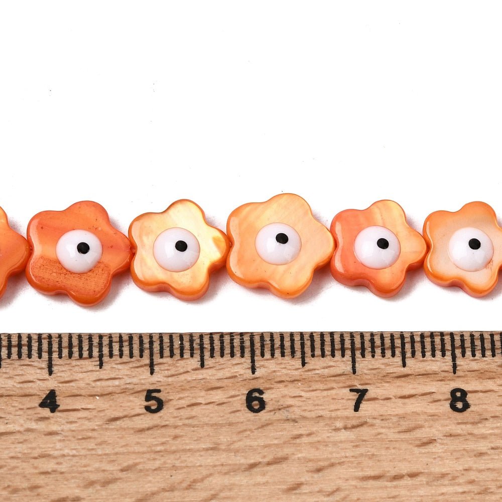 Shell Perler med Evil Eye – Blomst Design, Korall (9,5~10,5mm) 10 Stk