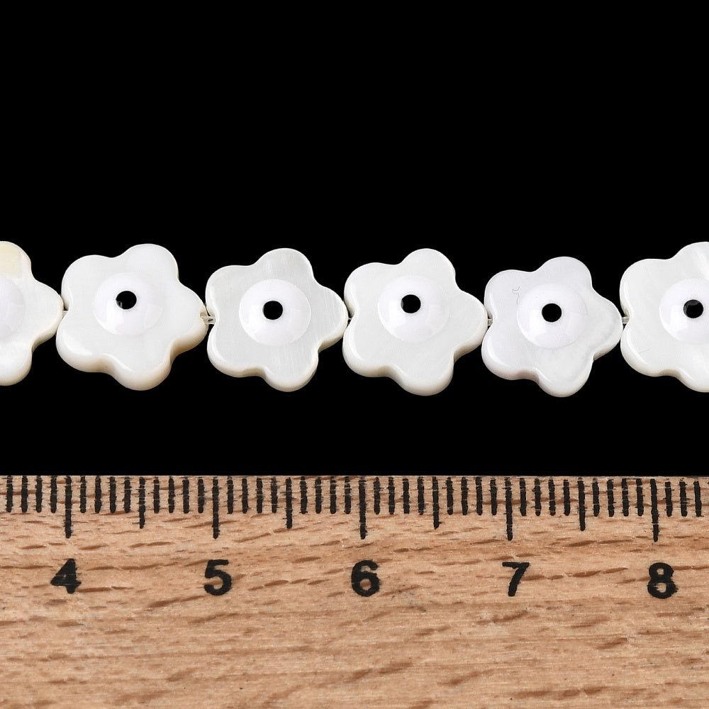 Shell Perler Anheng – Hvit blomst med Evil Eye (9,5~10,5mm) 10 stk.