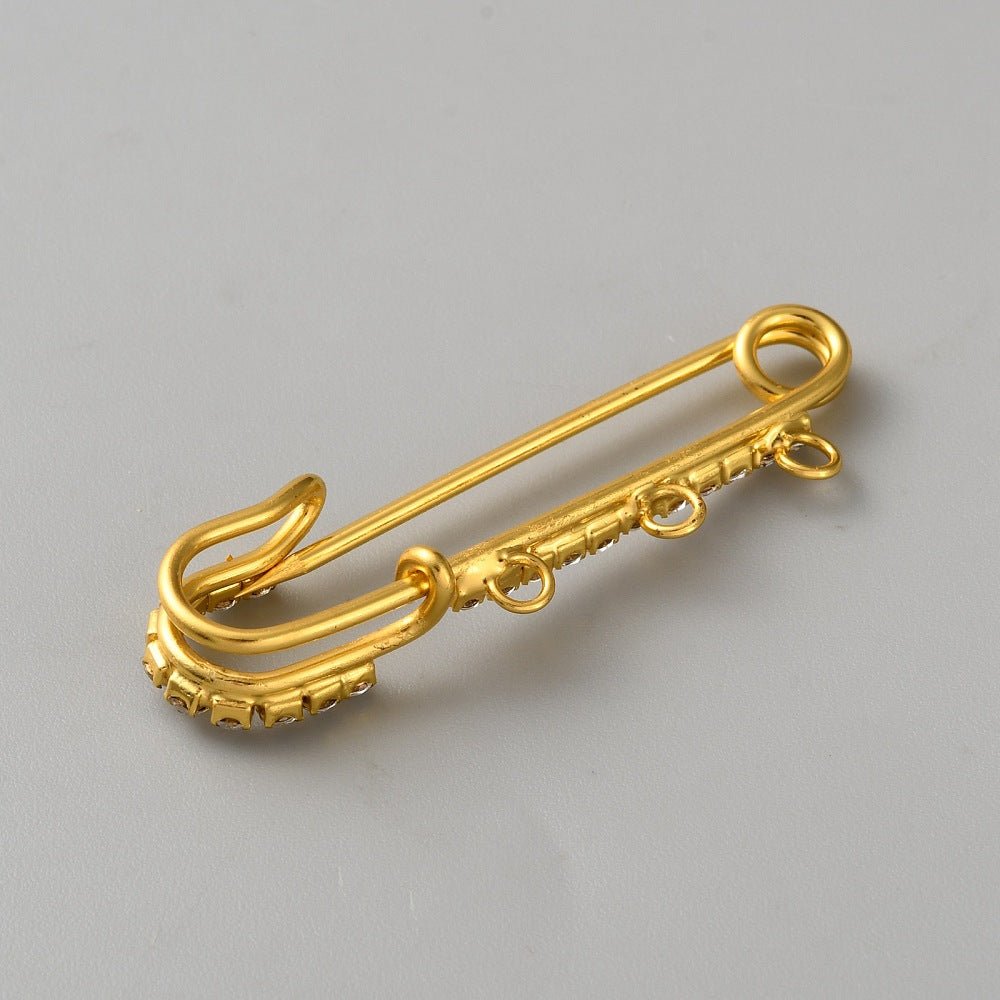 Safety Pins with Rhinestones – 18K Gold-plated Brass (51x16.5x7.5mm) 2 pcs.