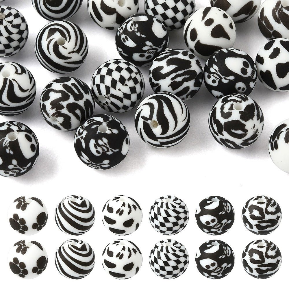 Silikone Perler – Rund (15mm, Sort, 24 stk., Mix) - Uniq Perler - 120179