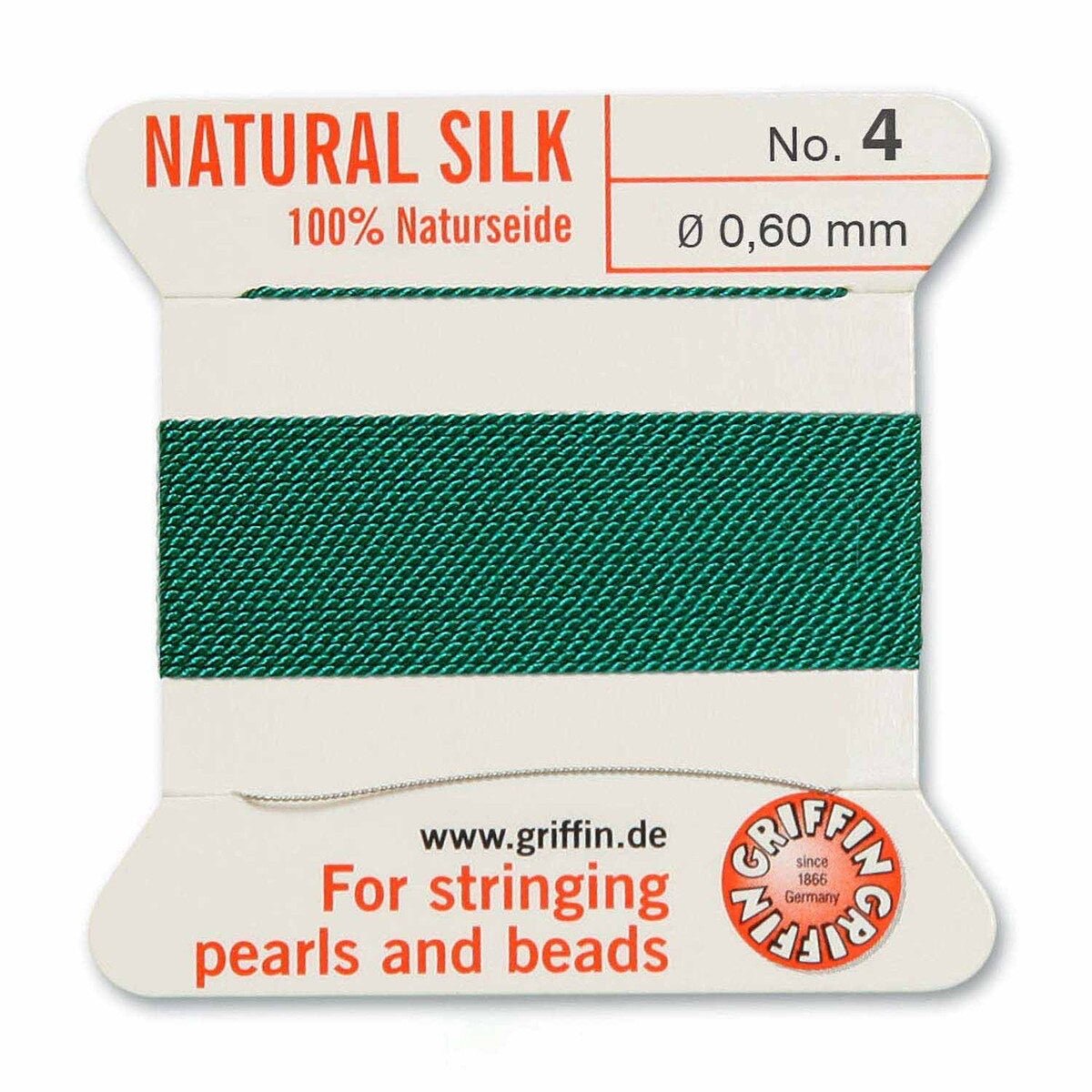 Silkesnor Med Nål - Grøn Str. 4 (0,60mm), 2m - Uniq Perler - 116765