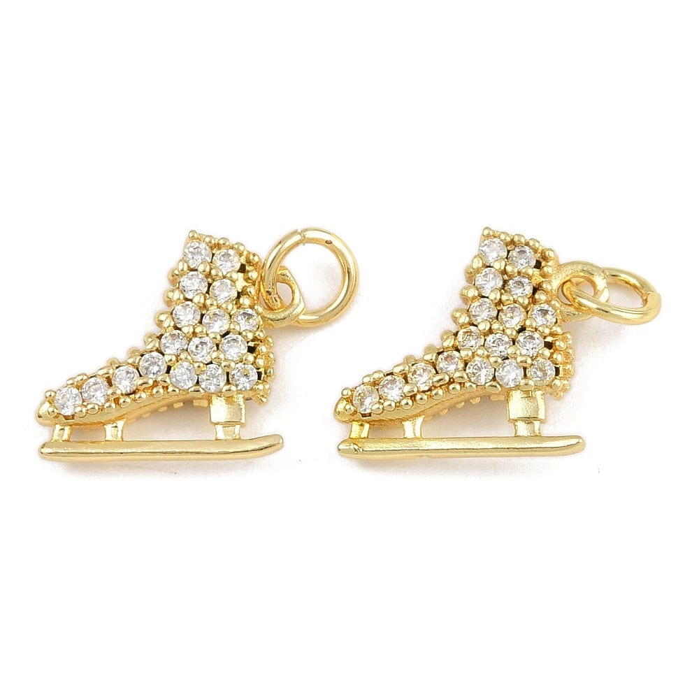 Skøjte Vedhæng Med Zirkonia – Langtidsholdbar Forgyldt Messing (13x11,5mm) - Uniq Perler - 115954