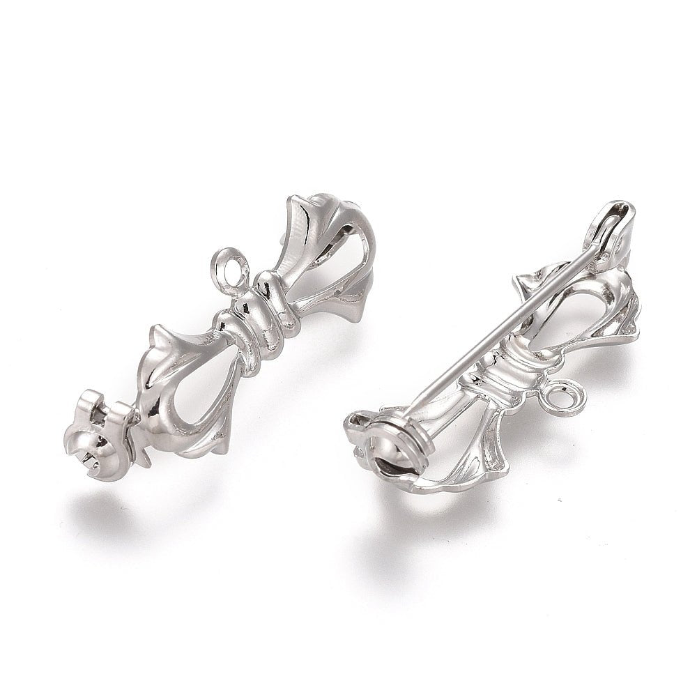 Sløjfe Broche - Lås – Platinbelagt Messing (28,5x10x7mm) - Uniq Perler - 119747