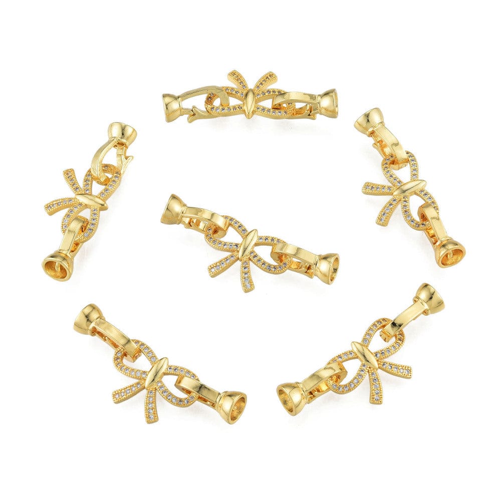 Sløjfe Lås Med Klare Zirkonia Sten, 18K Forgyldt, 38mm - Uniq Perler - 111473