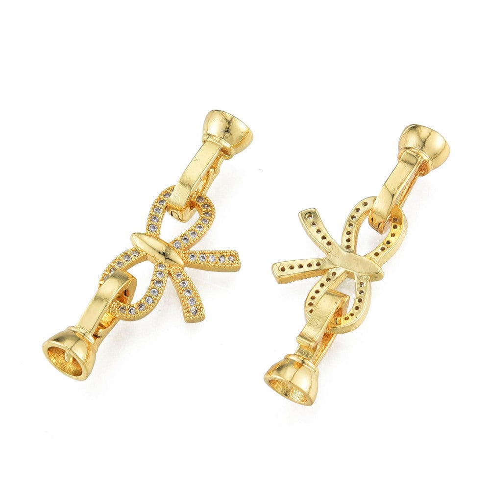 Sløjfe Lås Med Klare Zirkonia Sten, 18K Forgyldt, 38mm - Uniq Perler - 111473