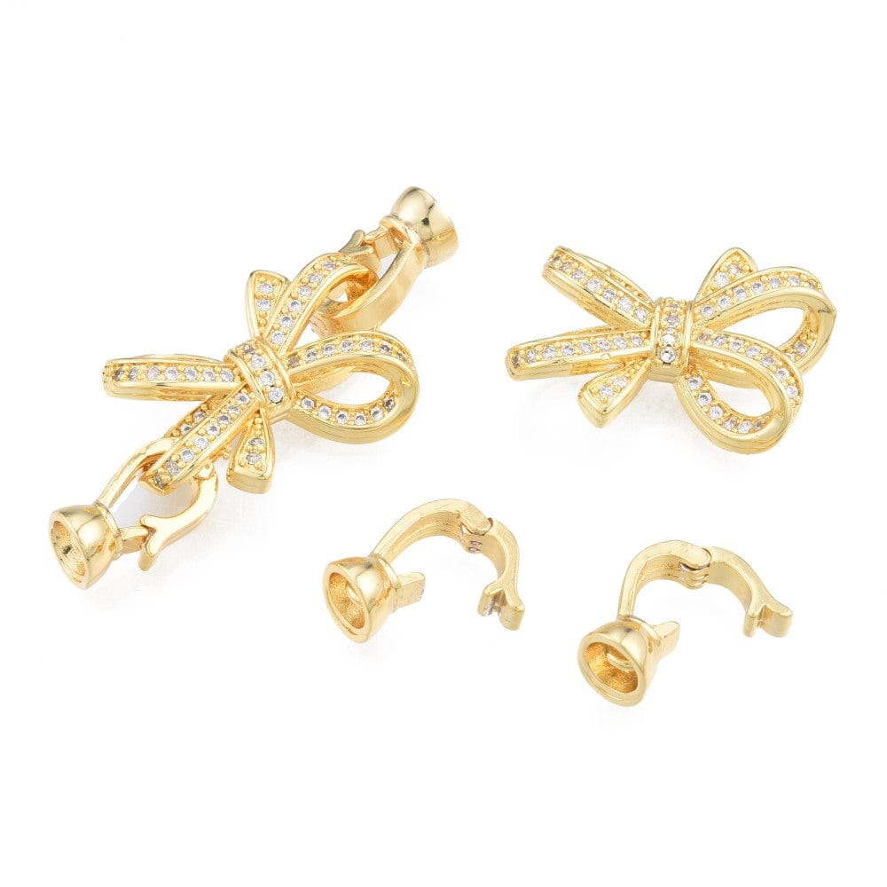 Sløjfe Lås Med Klare Zirkonia Sten, 18x24mm - Uniq Perler - 111471