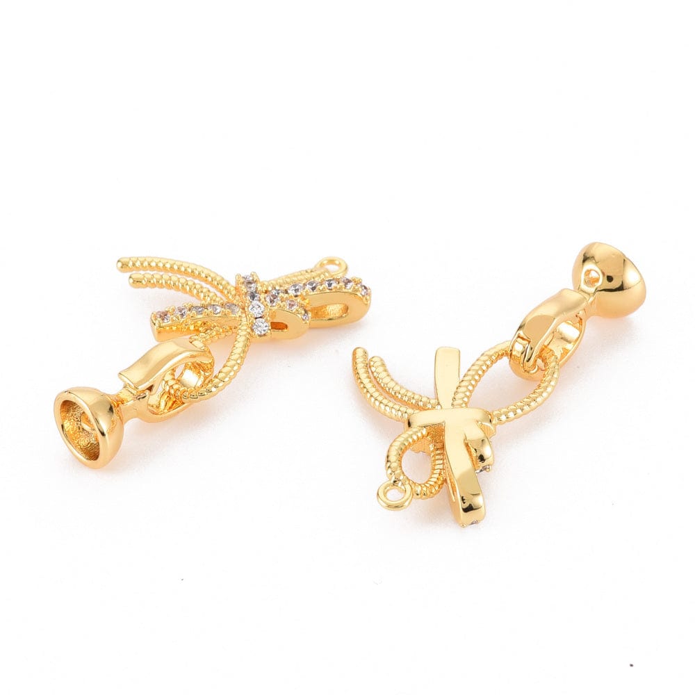 Sløjfe Lås Med Klare Zirkonia Sten, (22x18mm) - Uniq Perler - 111470