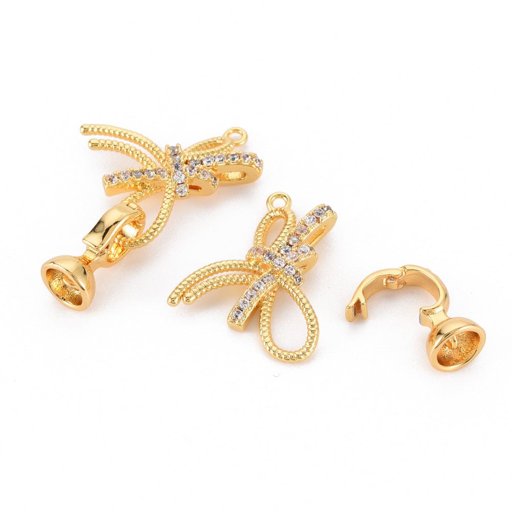 Sløjfe Lås Med Klare Zirkonia Sten, (22x18mm) - Uniq Perler - 111470