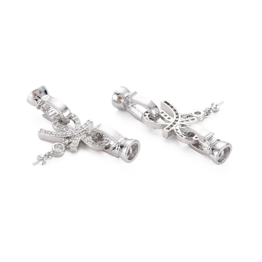 Sløjfe Lås Med Klare Zirkonia Sten Til Top/Anboret Perle - Uniq Perler - 111474