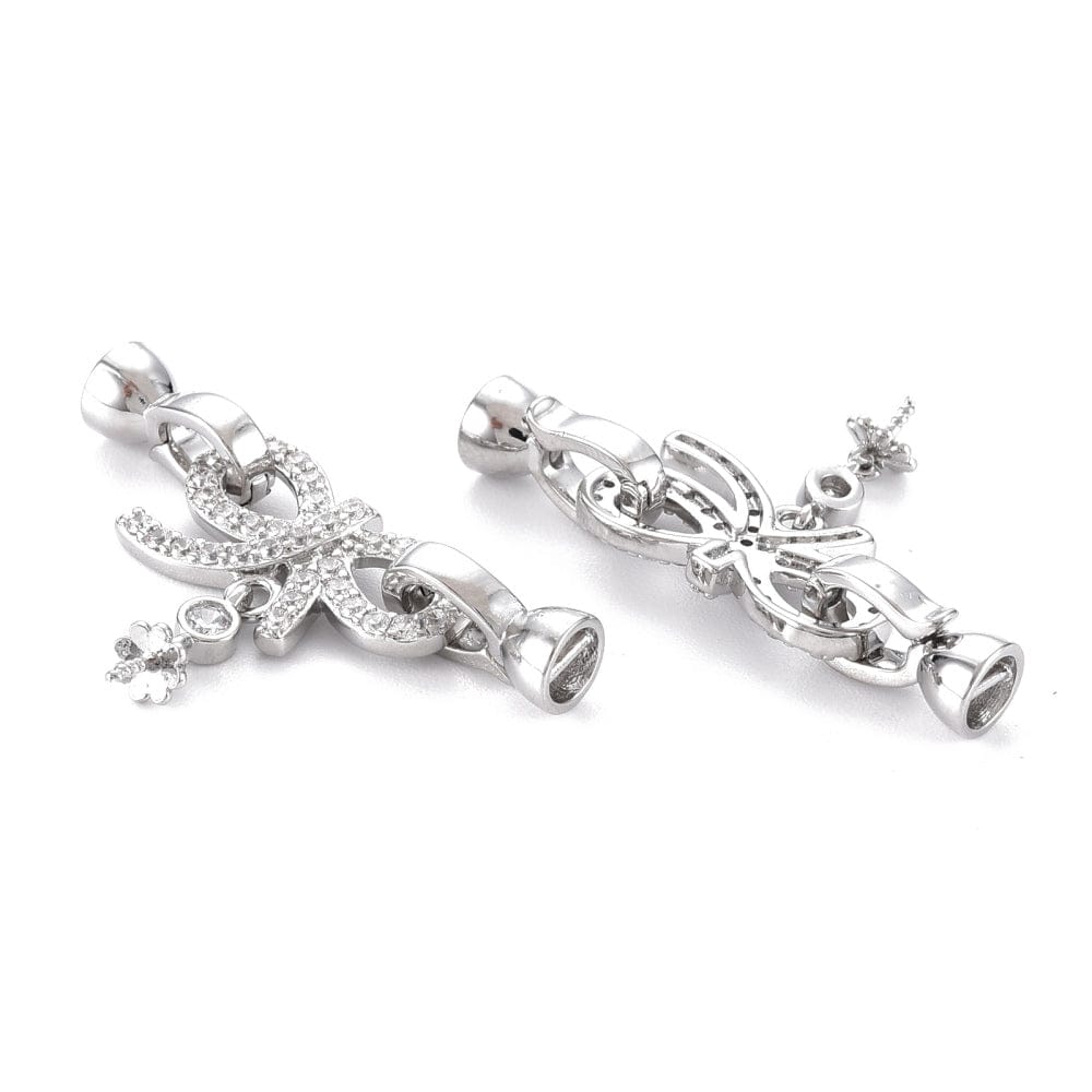 Sløjfe Lås Med Klare Zirkonia Sten Til Top/Anboret Perle - Uniq Perler - 285842