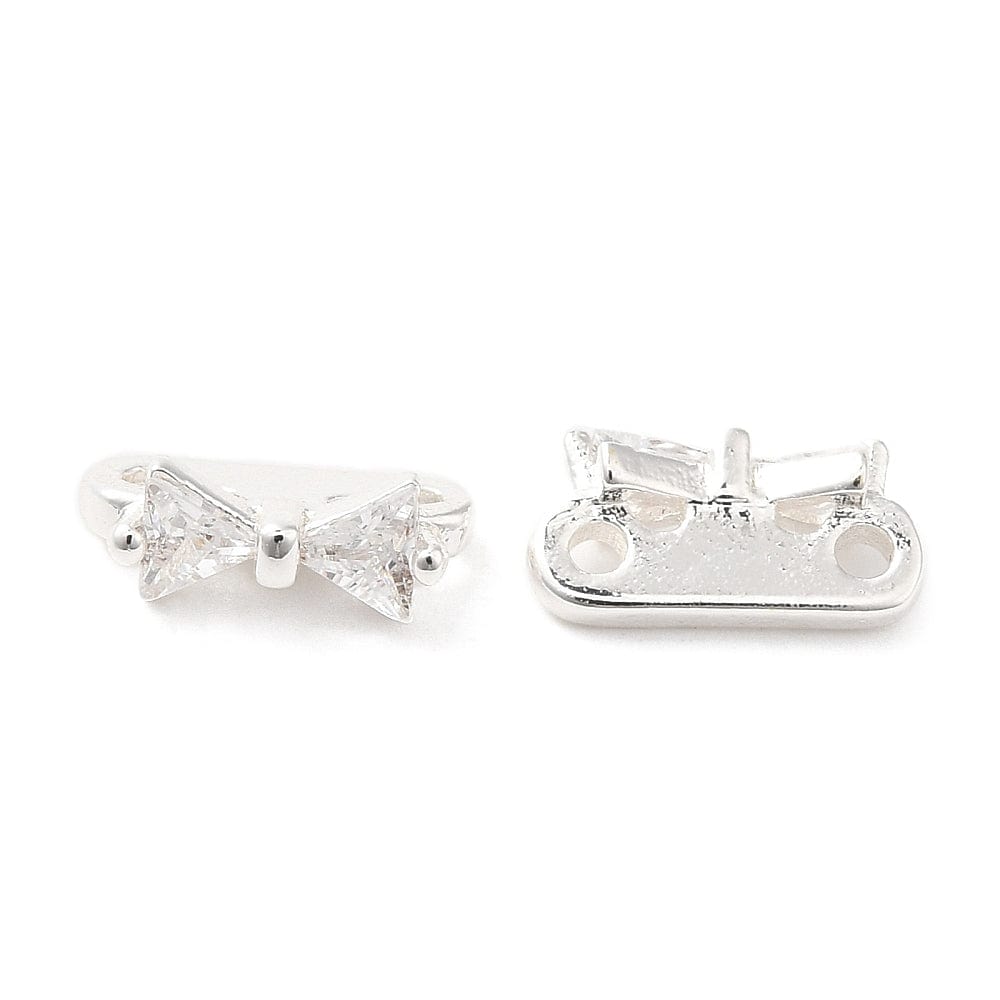 Sløjfe Multi Links/Connector Med Zirkonia Sten, Forsølvet Messing, 4x10x5mm - Uniq Perler - 111455