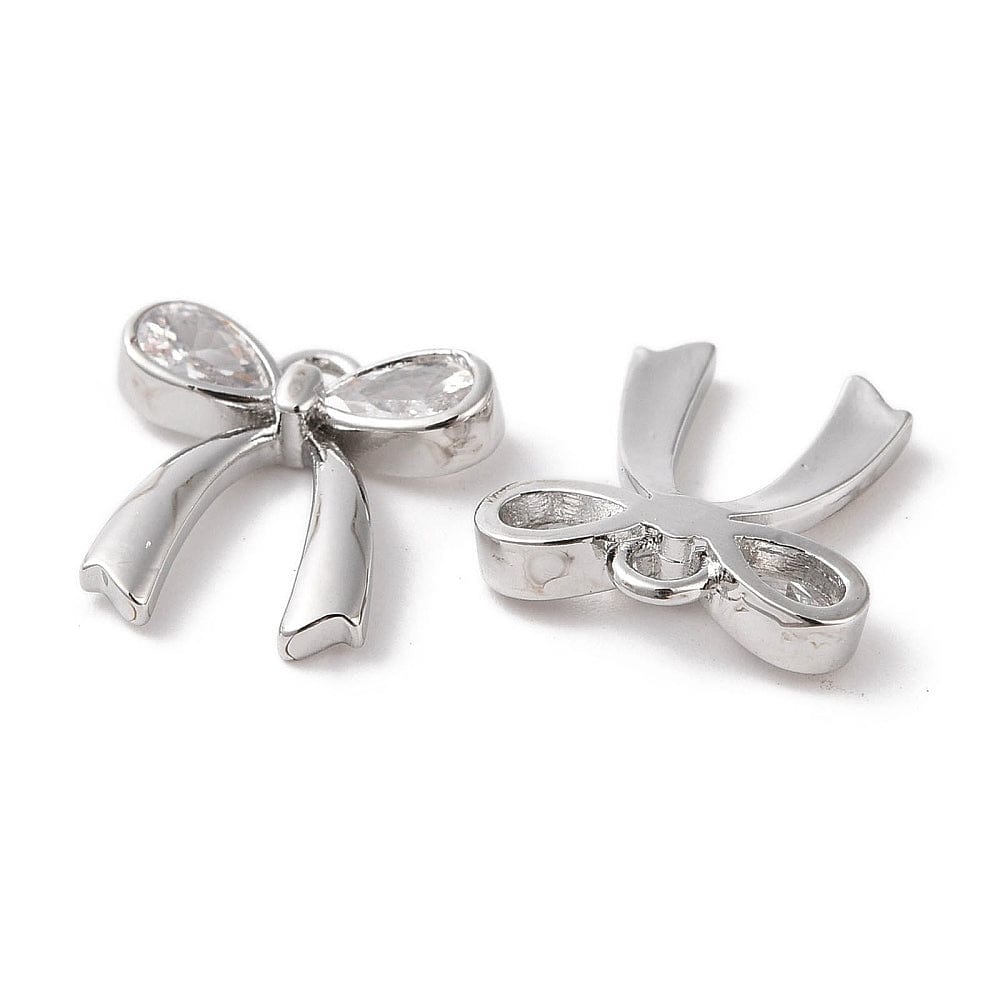 Sløjfe Vedhæng Ned Zirkonia Sten, 13x12,5mm - Uniq Perler - 864917