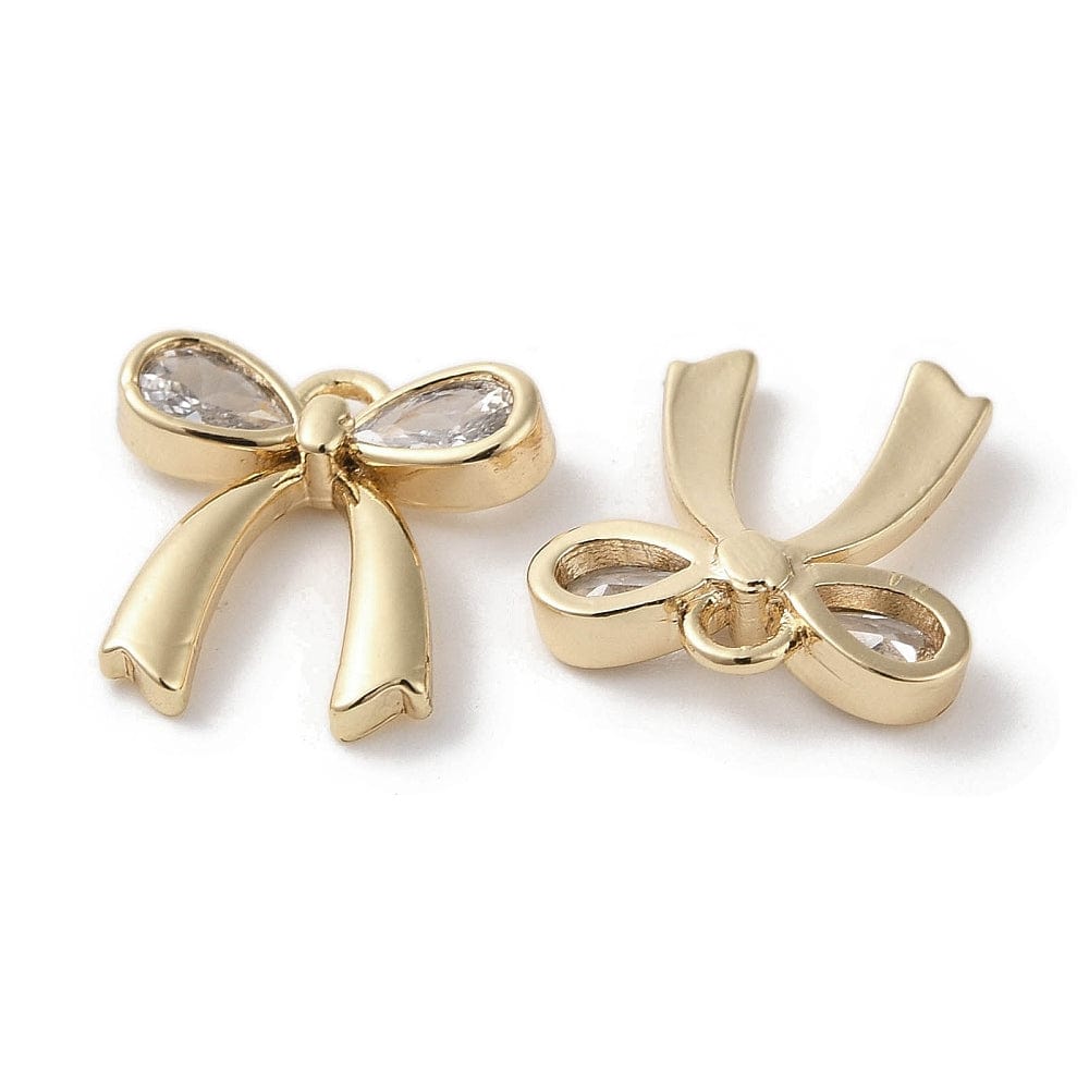 Sløjfe Vedhæng Ned Zirkonia Sten, 18K Forgyldt, 13x12,5mm - Uniq Perler - 461348
