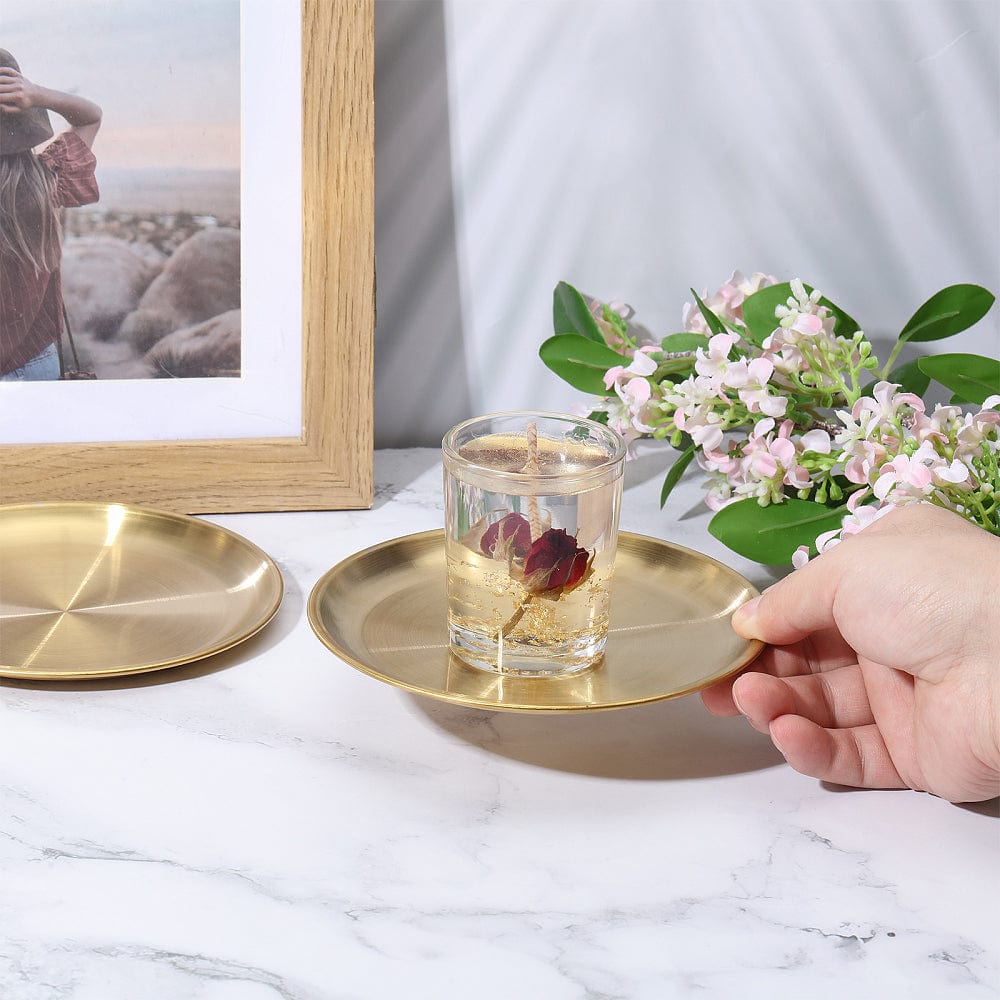 Smykkefad i Rustfrit Stål – Flad Rund, Forgyldt (142mm) - Uniq Perler - 116176