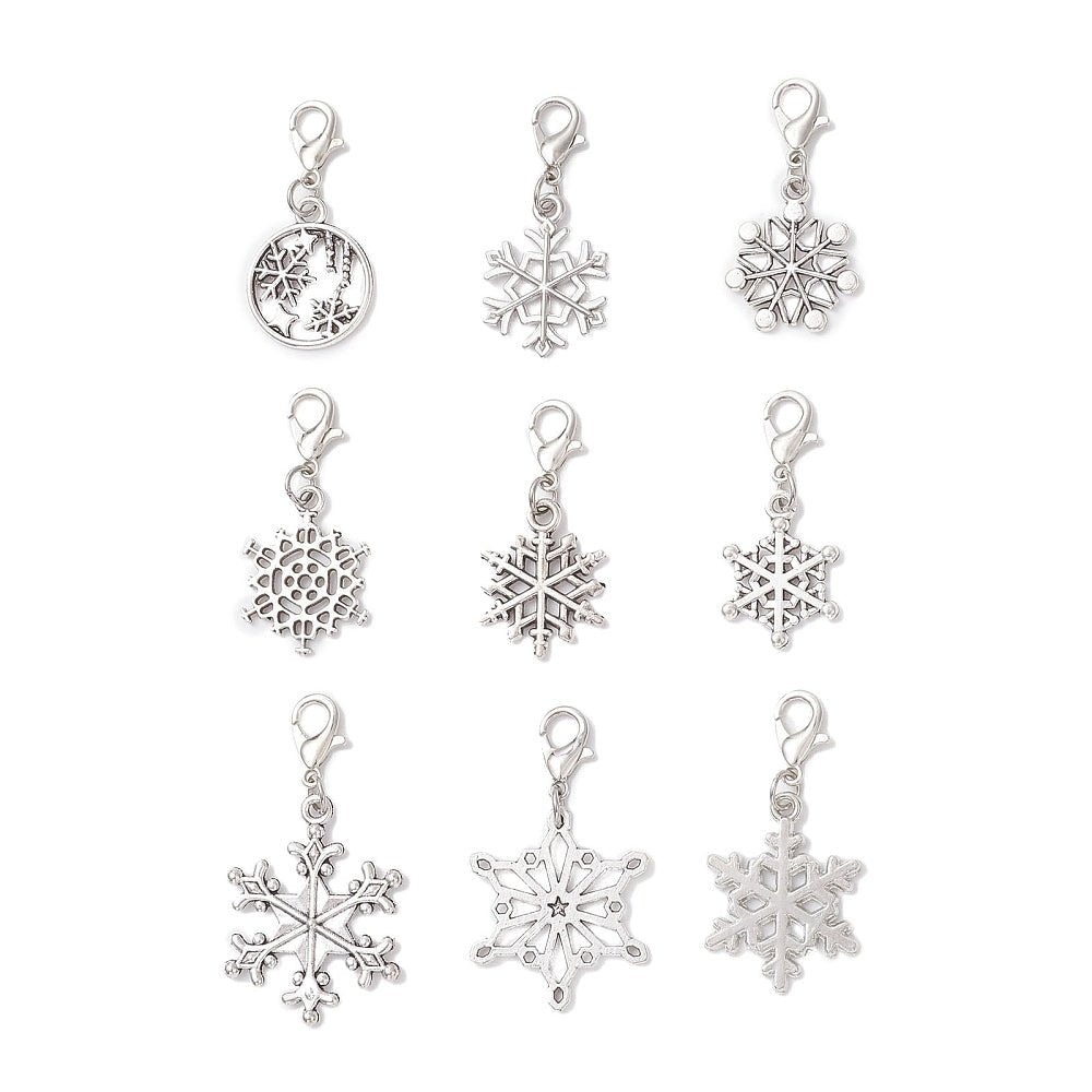 Snefnug Vedhæng med Karabinhage – Antik Sølv (9 stk) - Uniq Perler -