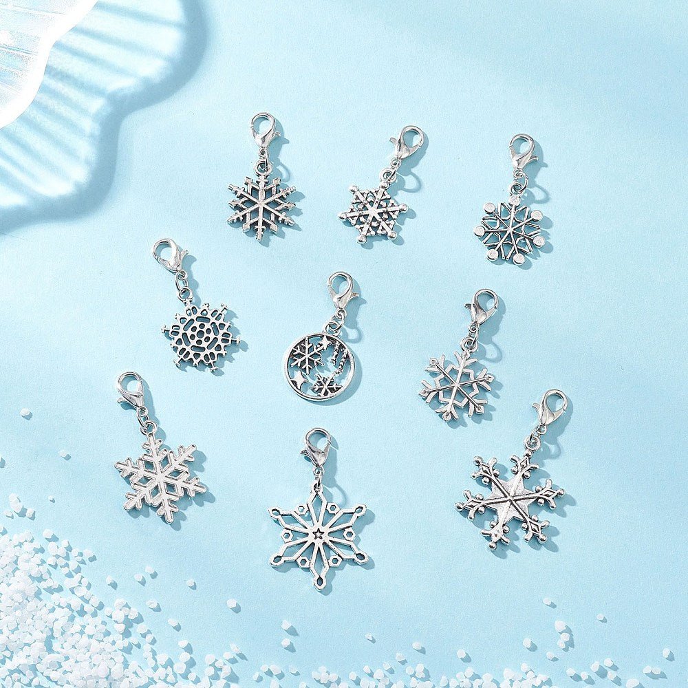 Snefnug Vedhæng med Karabinhage – Antik Sølv (9 stk) - Uniq Perler -