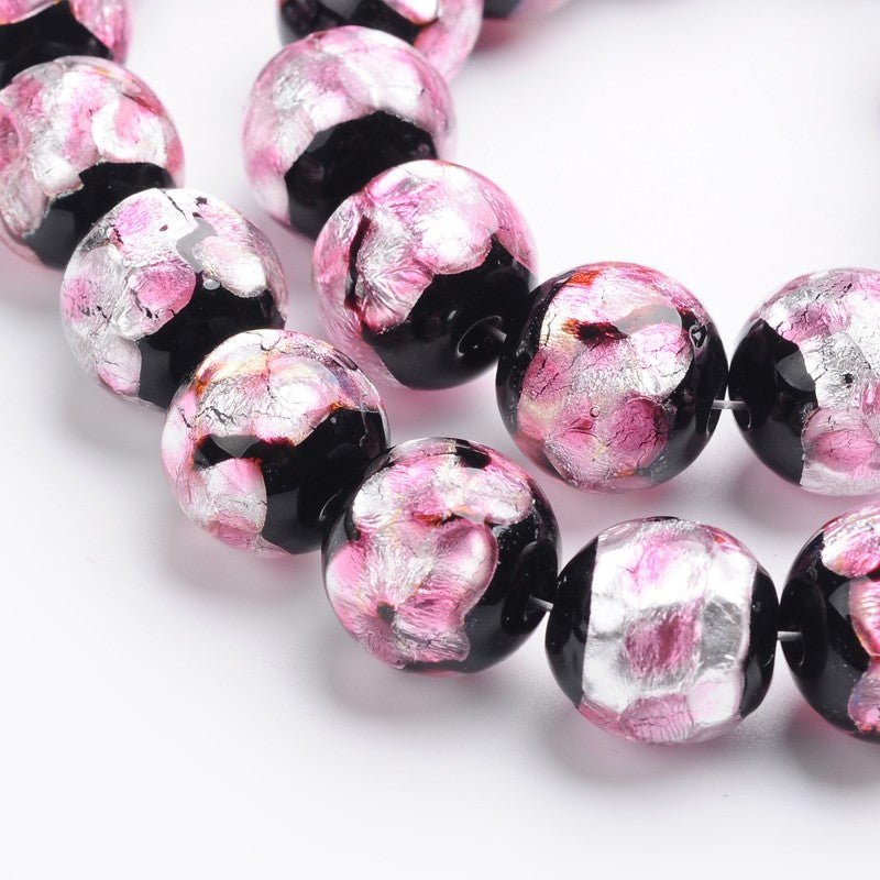 Sølvfolie Glasperler – Pearl Pink, Runde (14x13mm) 4 Stk - Uniq Perler - 118622