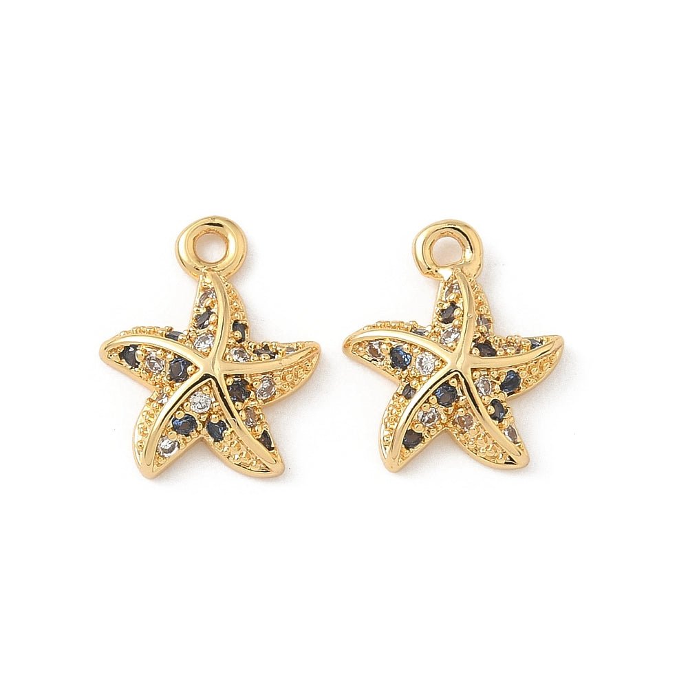 Søstjerne Vedhæng Med Zirkonia – 18K Forgyldt Messing (12,5x10x3,5mm) 2 stk. - Uniq Perler - 120986