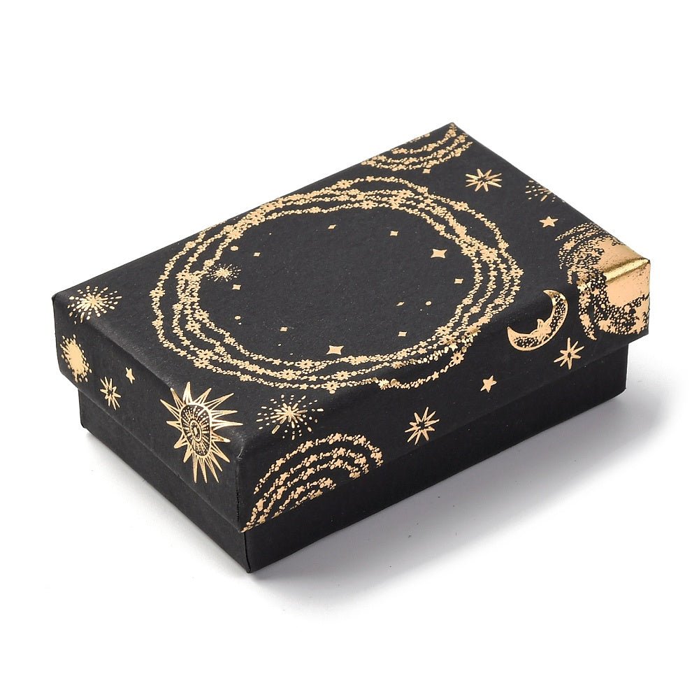 Sol Måne Stjerne Gaveæske – Rektangulær, Sort (8x5x3cm) 6 stk - Uniq Perler -