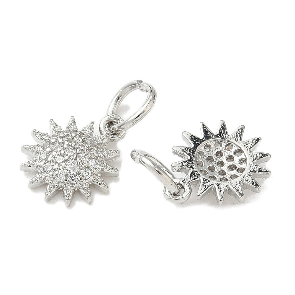 Sol Vedhæng Med Zirkonia - Langtidsholdbar Platin Farvet (10,5x9,5mm) - Uniq Perler - 115467