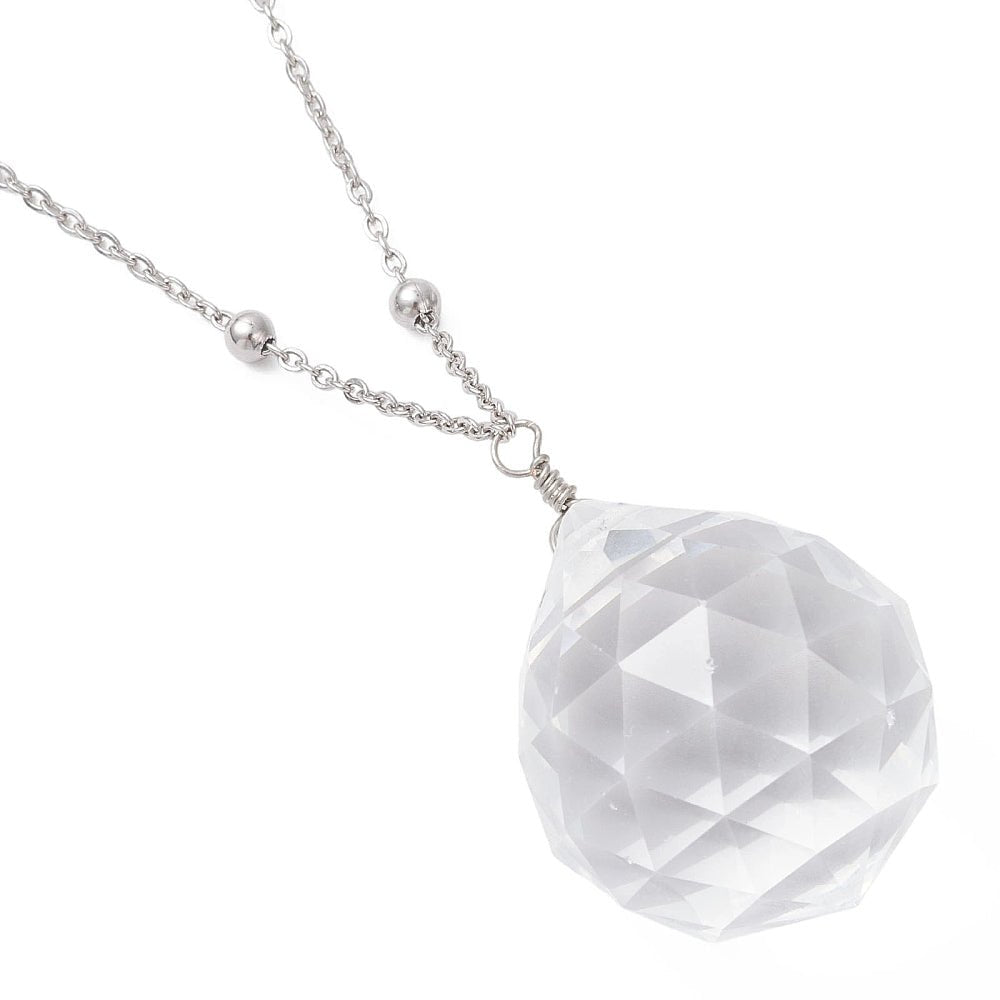 Solfanger – Rund Glas Med Messingkæde, Platin (236mm) 1 stk. - Uniq Perler - 123891