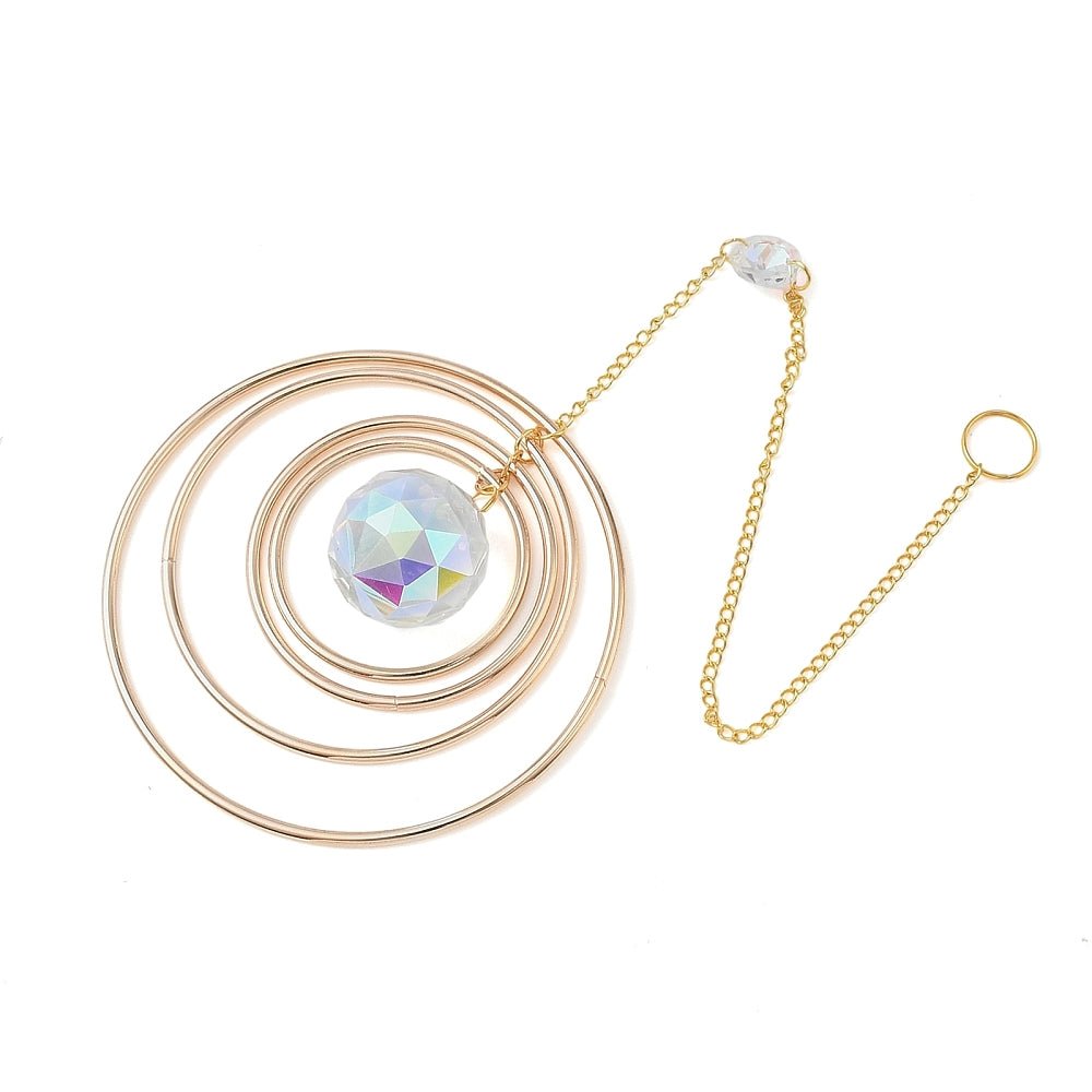 Solfanger Vedhæng – Ring Med Rundt Glas, 18K Forgyldt Messing(360mm) - Uniq Perler - 121802