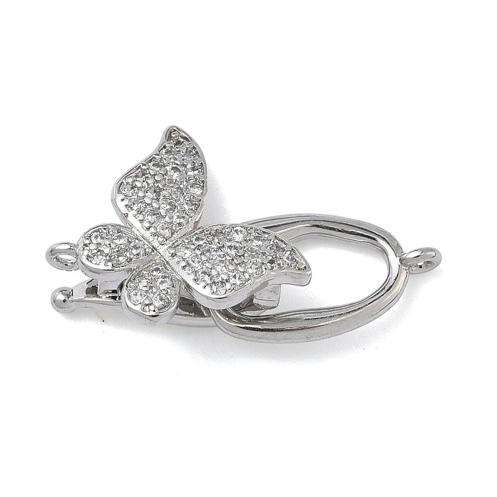 Sommerfugl Lås Med Kubiske Zirkonia – Langtidsholdbar Platinbelagt Messing (28mm) - Uniq Perler - 119067