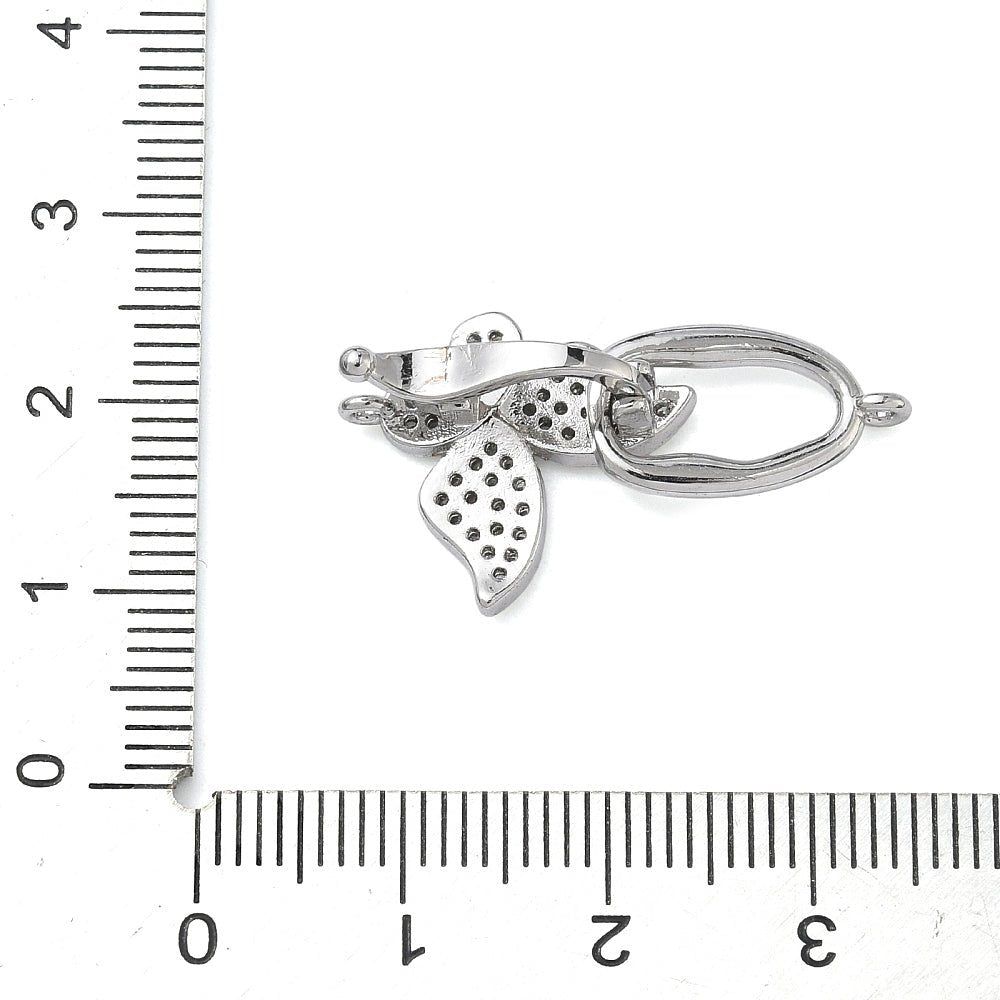 Sommerfugl Lås Med Kubiske Zirkonia – Langtidsholdbar Platinbelagt Messing (28mm) - Uniq Perler - 119067