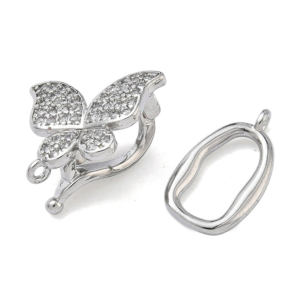 Sommerfugl Lås Med Kubiske Zirkonia – Langtidsholdbar Platinbelagt Messing (28mm) - Uniq Perler - 119067