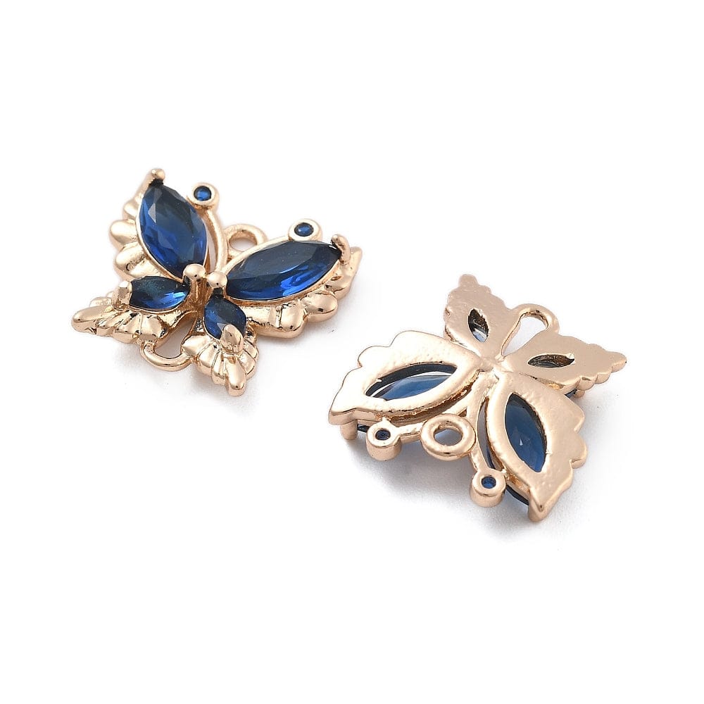 Sommerfugle Mellemled Med Blå Glas - 18K Forgyldt (16x16mm) - Uniq Perler - 114753