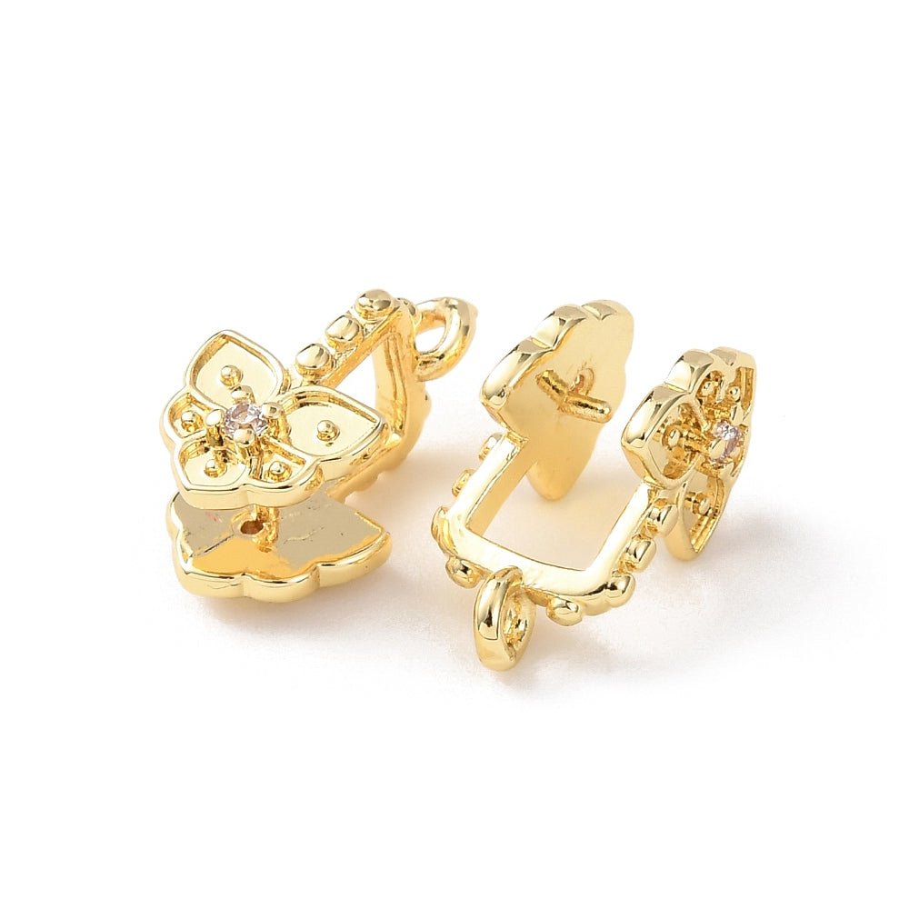 Sommerfugle Pinch Bail – Med Zirkonia - 18K Guldbelagt (14x8mm) 2 stk. - Uniq Perler -