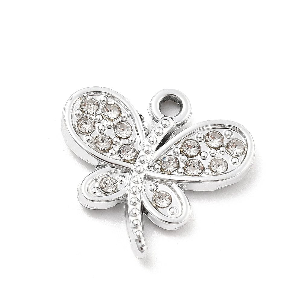 Sommerfugle Vedhæng Med Rhinsten, Platin Farvet, 18x19mm, (4 stk.) - Uniq Perler - 114672