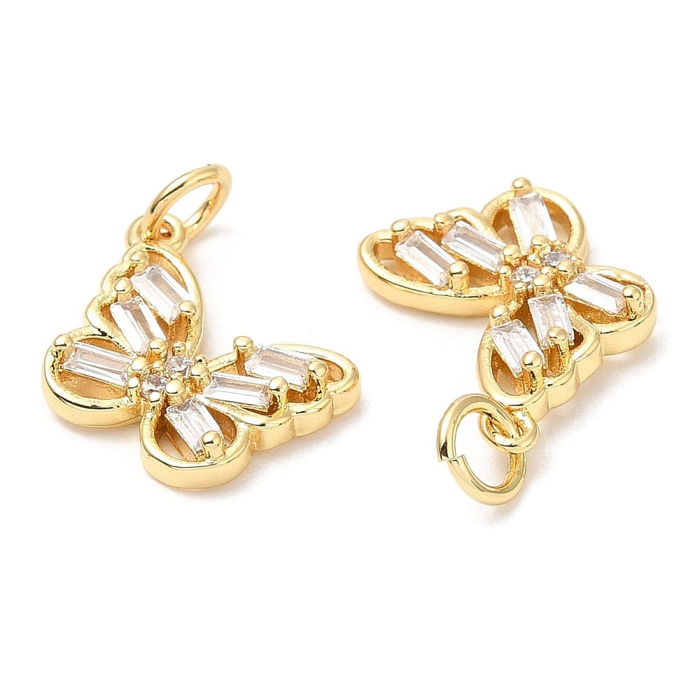 Sommerfugle Vedhæng Med Zirkonia Sten, 18K Langtidsholdbar Forgyldning, 16x13x2,5mm - Uniq Perler - 1111489985