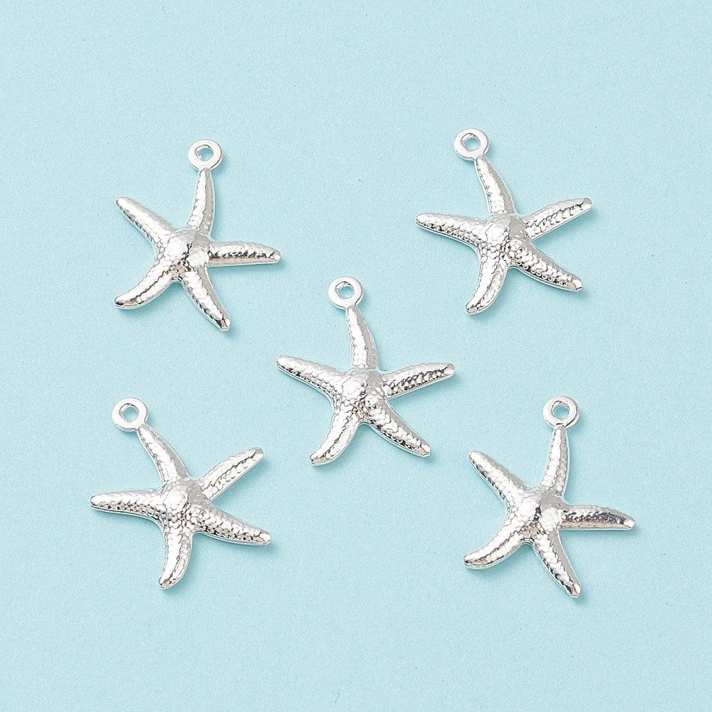 Søstjerne Vedhæng, Forsølvet Stål, 17x15x2mm, 8 Stk - Uniq Perler - 84859393