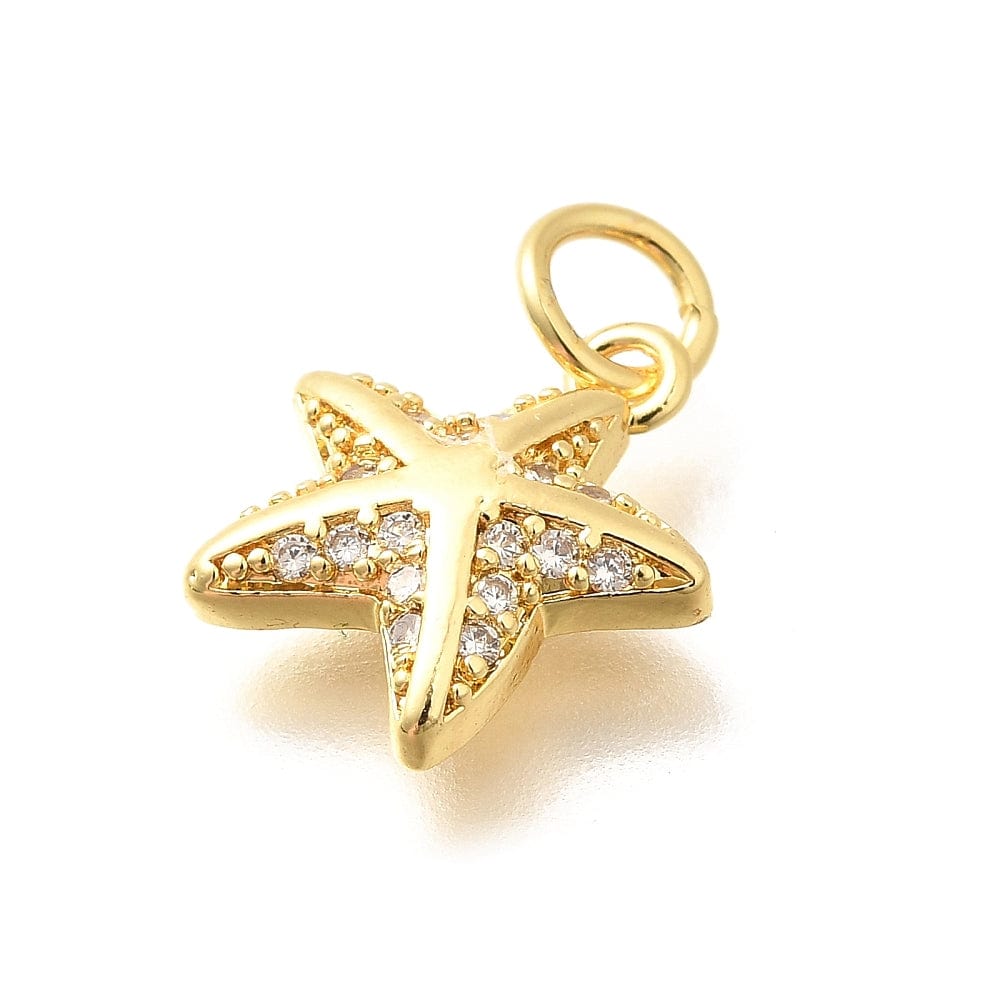 Søstjerne Vedhæng Med Zirkonia Sten, 18K Langtidsholdbar Forgyldt, 12,5x11mm - Uniq Perler - 114206