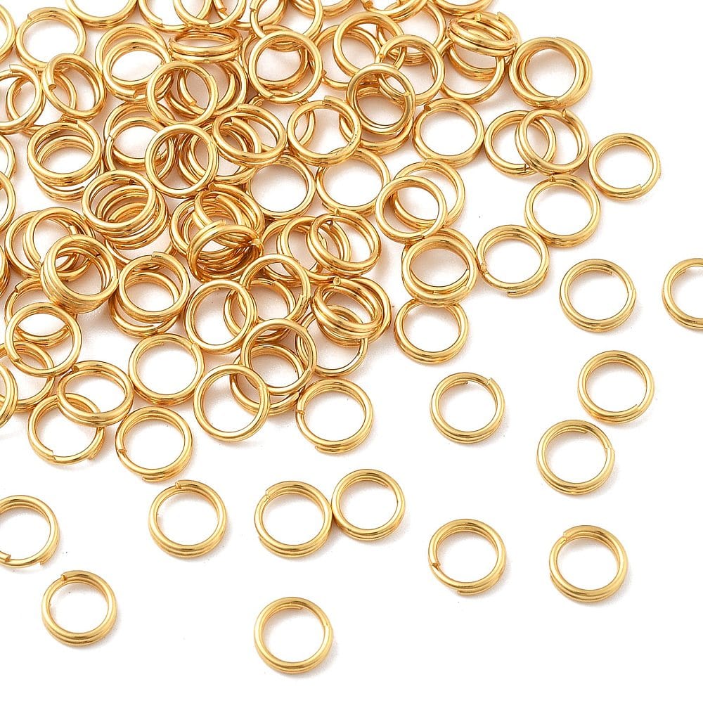 Splitringe i Vandfast Stål – 18K Forgyldt (6mm 10 stk) - Uniq Perler - 116028