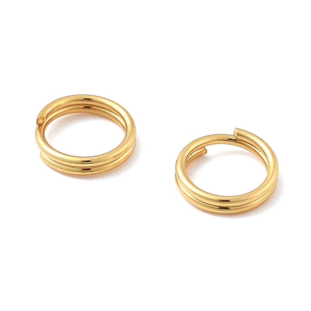 Splitringe i Vandfast Stål – 18K Forgyldt (7mm 10 stk) - Uniq Perler - 116025