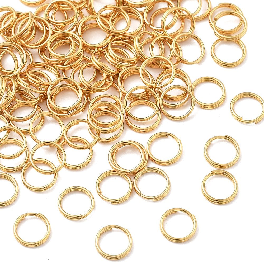 Splitringe i Vandfast Stål – 18K Forgyldt (8mm 10 stk) - Uniq Perler - 116027