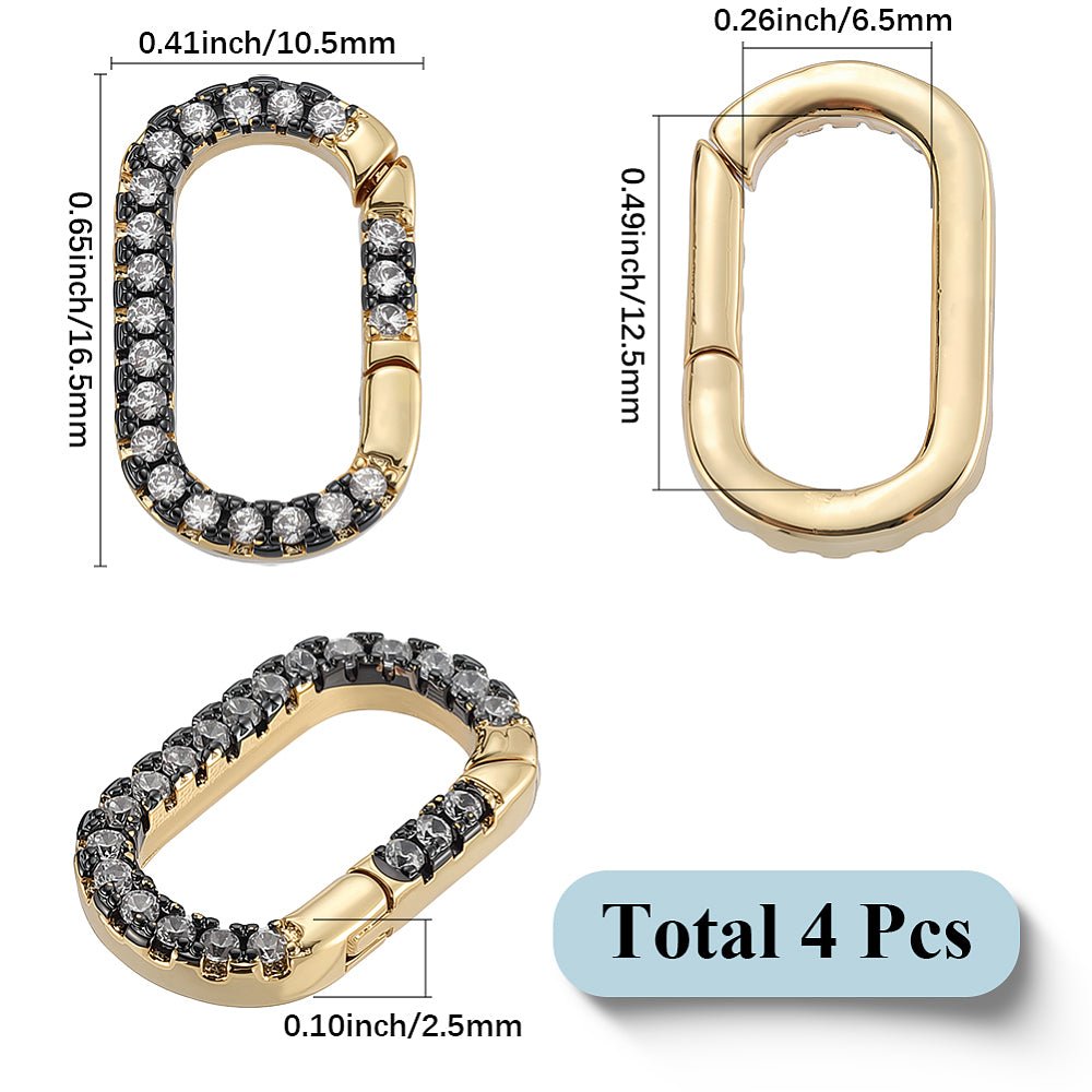 Spring Gate Låse Med Zirkonia – 18K Langtidsholdbar Forgyldt Messing (16,5x10,5x2,5mm) 4 stk - Uniq Perler - 124264
