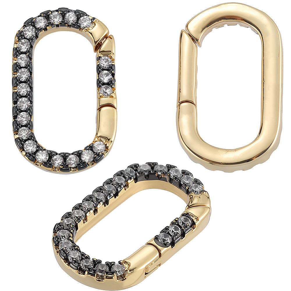 Spring Gate Låse Med Zirkonia – 18K Langtidsholdbar Forgyldt Messing (16,5x10,5x2,5mm) 4 stk - Uniq Perler - 124264